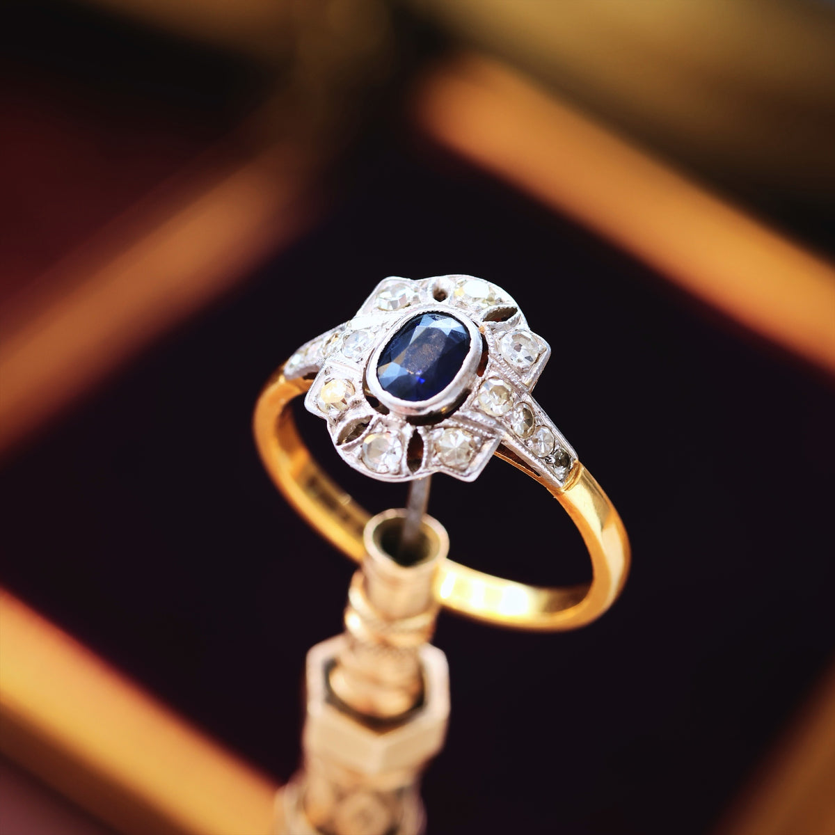 Vintage Hand Made Art Deco Sapphire & Diamond Ring