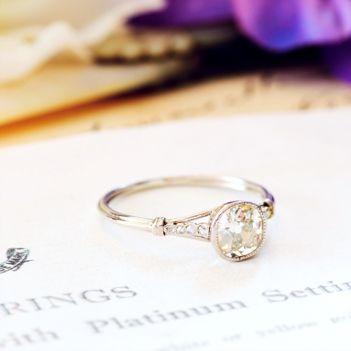 Vintage Old Cut Diamond Solitaire Platinum Engagement Ring