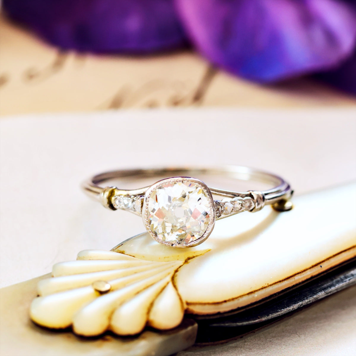 Fine Vintage Recycled Diamond Platinum Engagement Ring