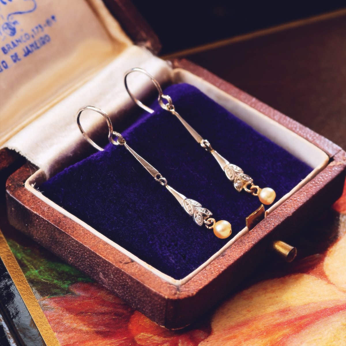 Elegant Vintage Pearl & Diamond Earrings
