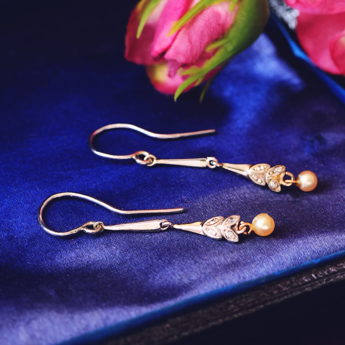 Elegant Vintage Pearl & Diamond Earrings