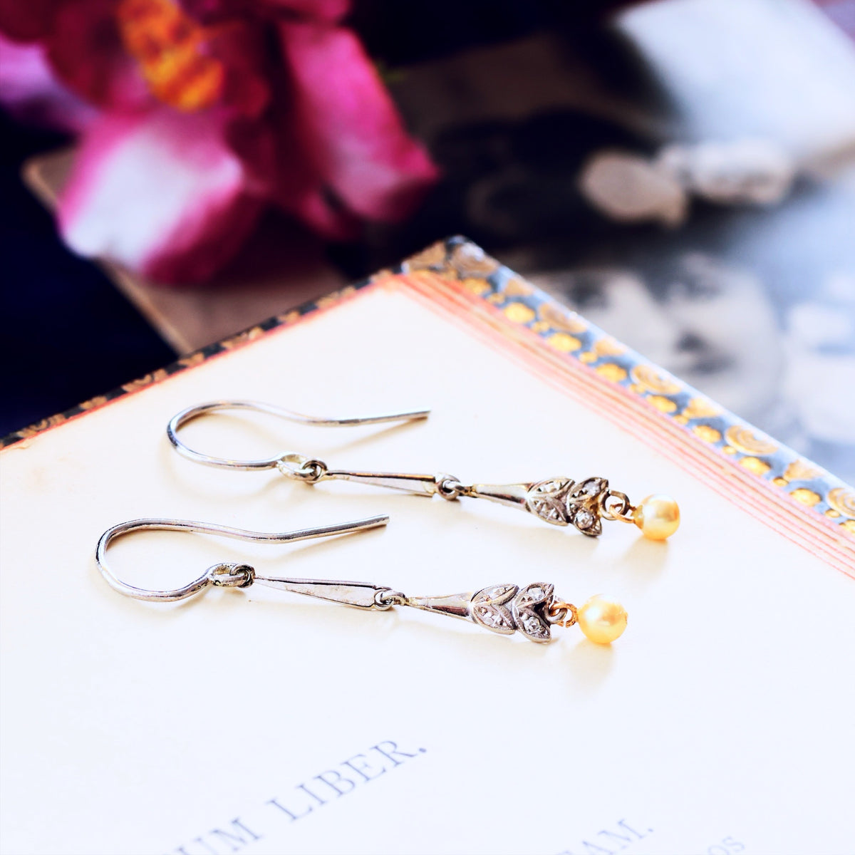 Elegant Vintage Pearl & Diamond Earrings