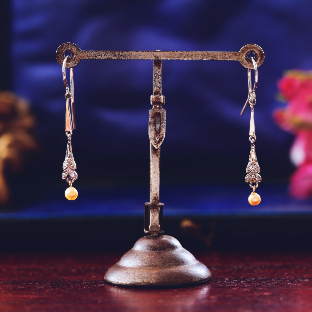 Elegant Vintage Pearl & Diamond Earrings