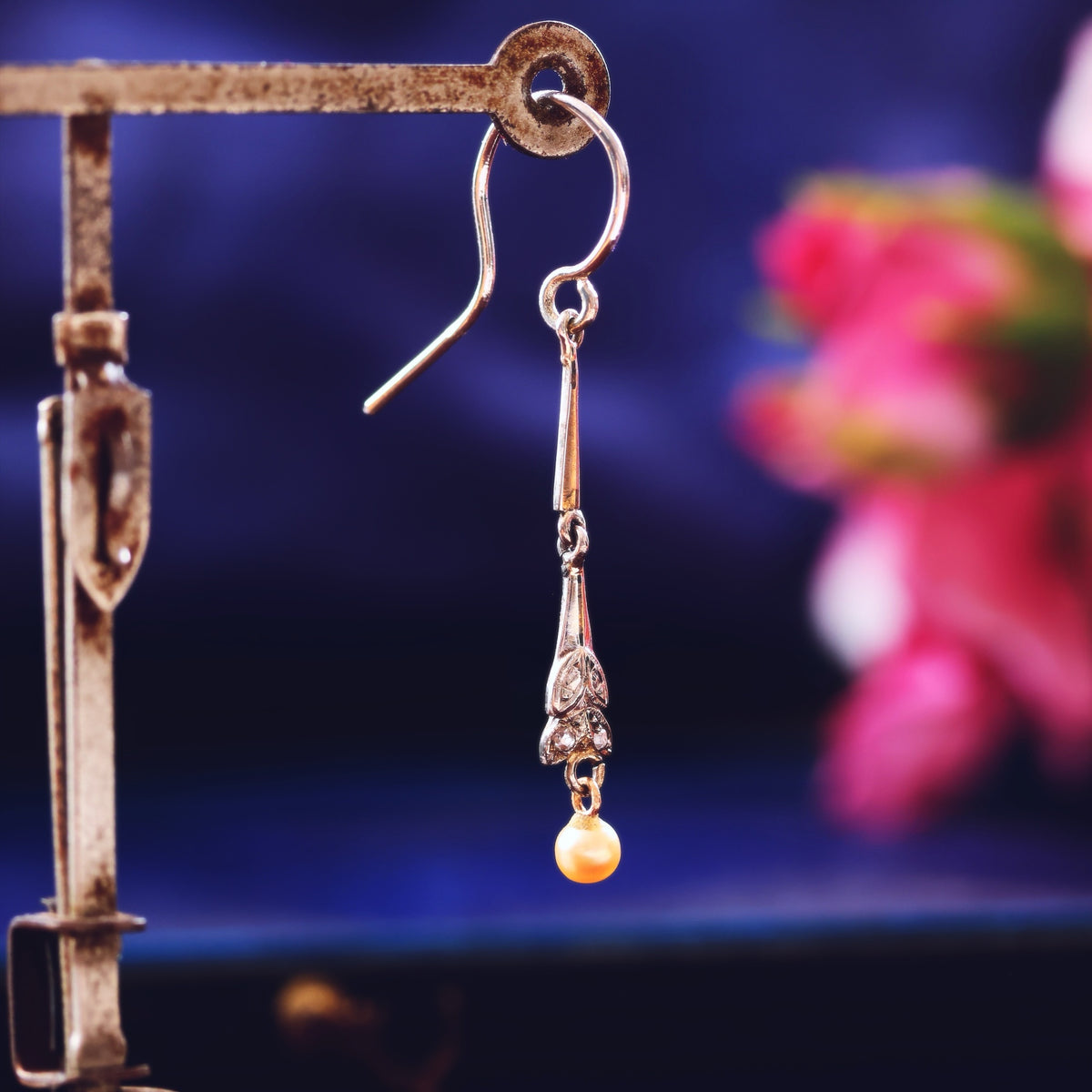 Elegant Vintage Pearl & Diamond Earrings
