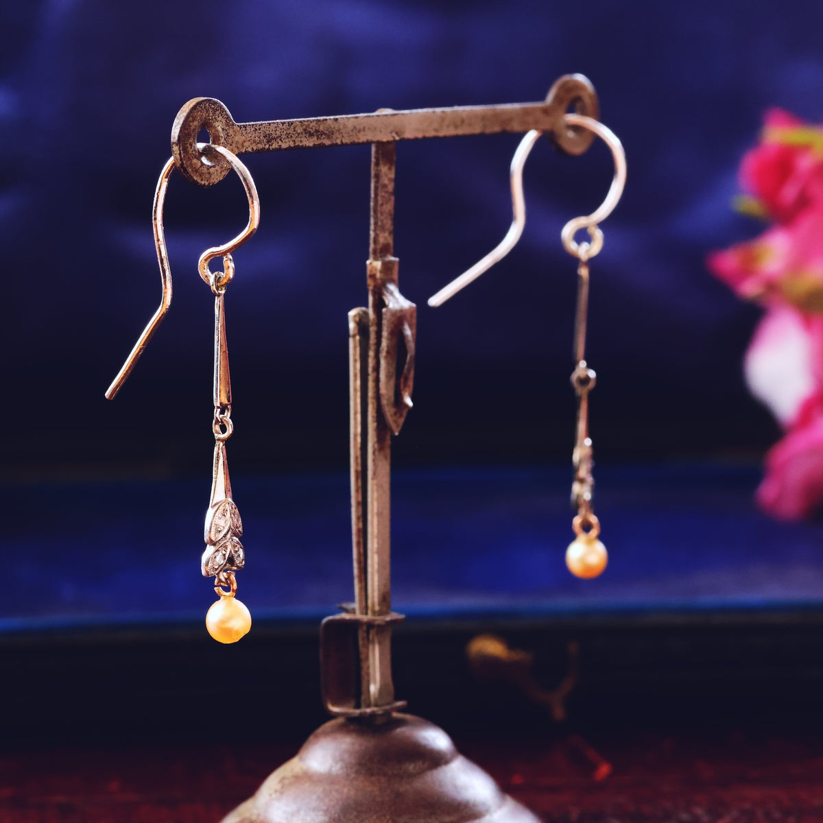 Elegant Vintage Pearl & Diamond Earrings