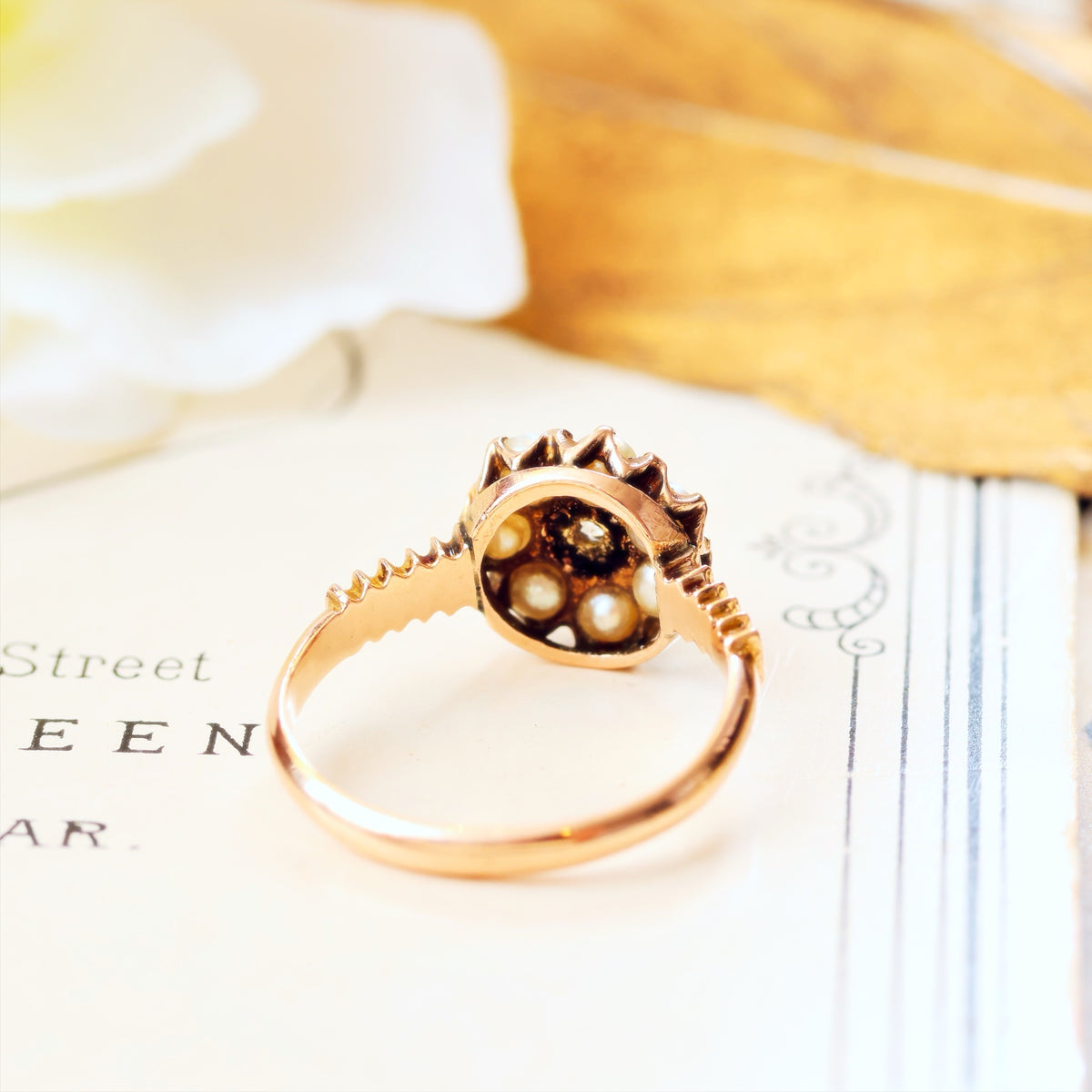 Fine Pretty! Vintage Pearl & Diamond Flowerette Ring