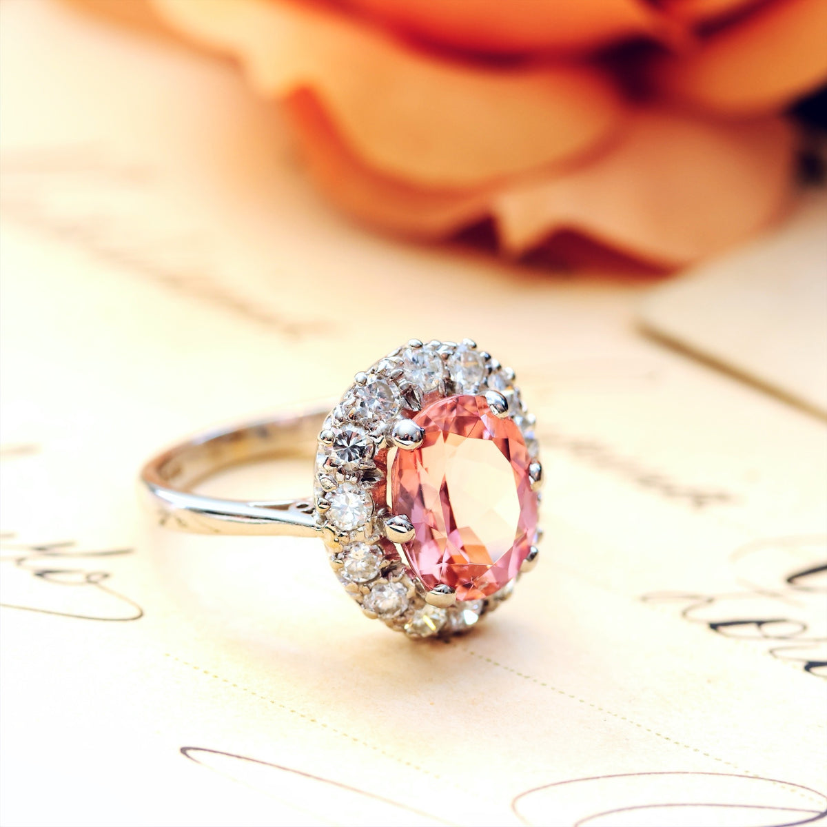 Vintage Pink Tourmaline & Diamond Cocktail Ring