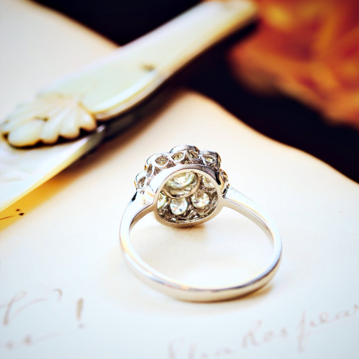 Pristine Vintage Platinum Diamond Daisy Engagement Ring