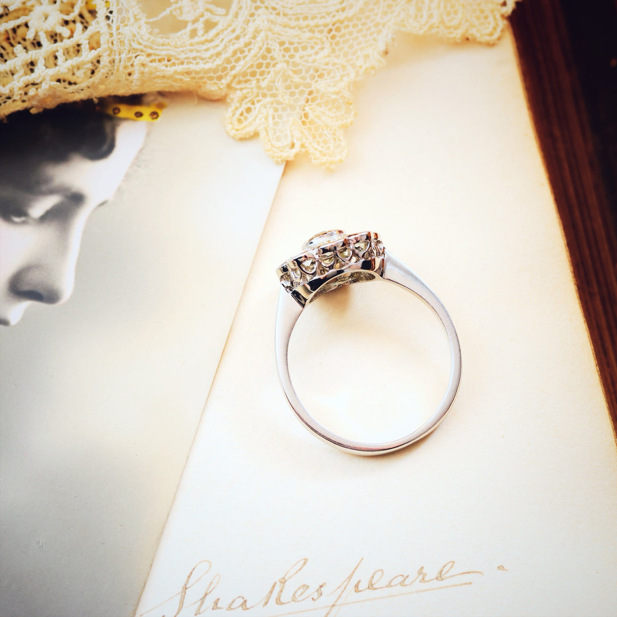 Pristine Vintage Platinum Diamond Daisy Engagement Ring