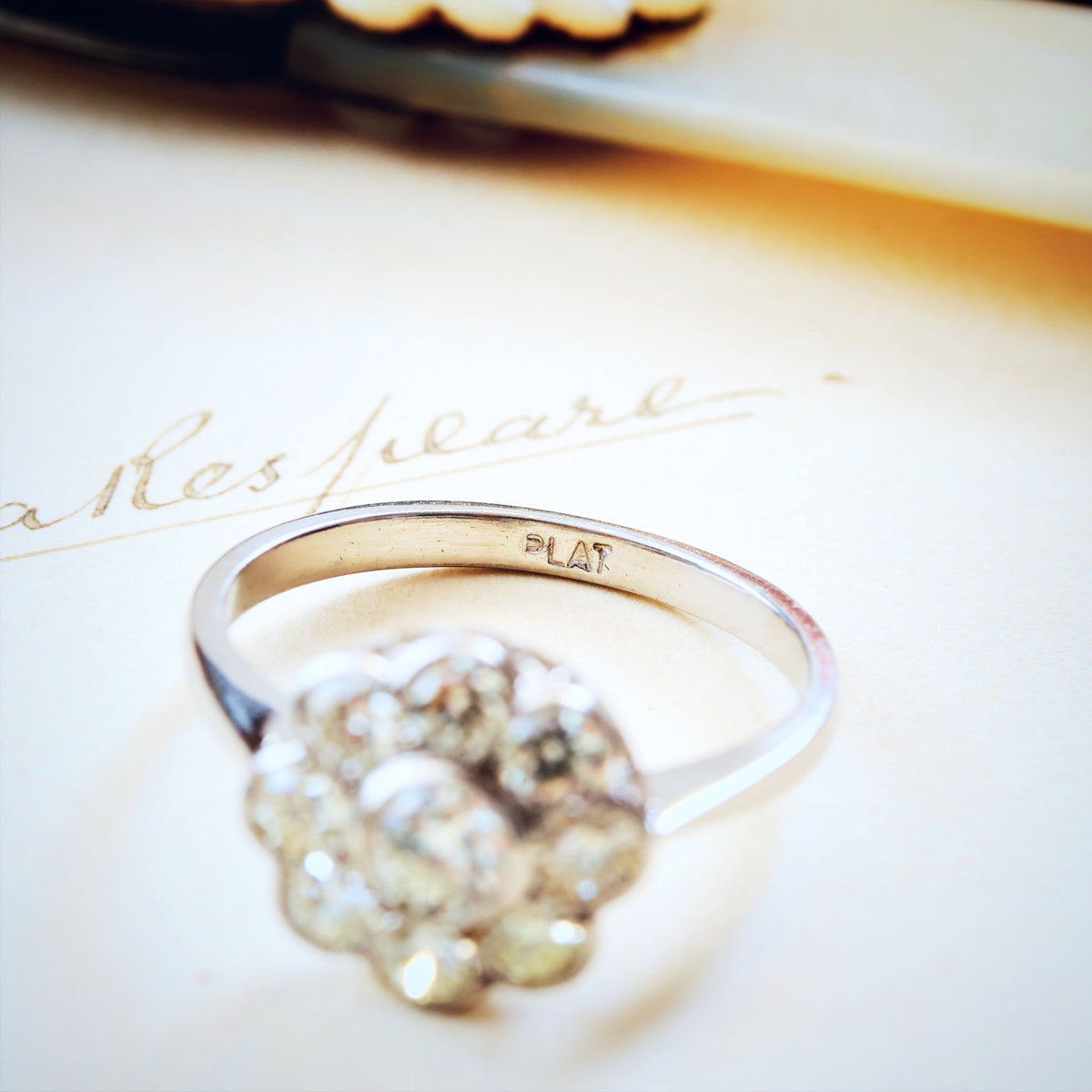 Pristine Vintage Platinum Diamond Daisy Engagement Ring