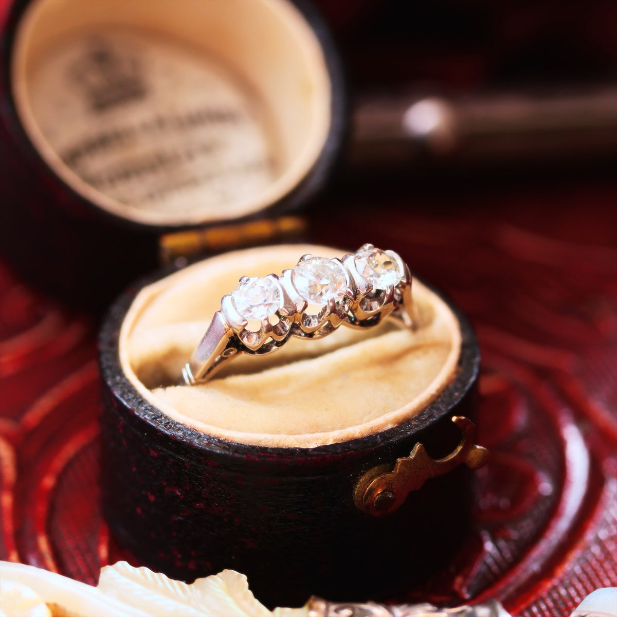 Sparkliest Vintage Platinum Diamond Trilogy Engagement Ring