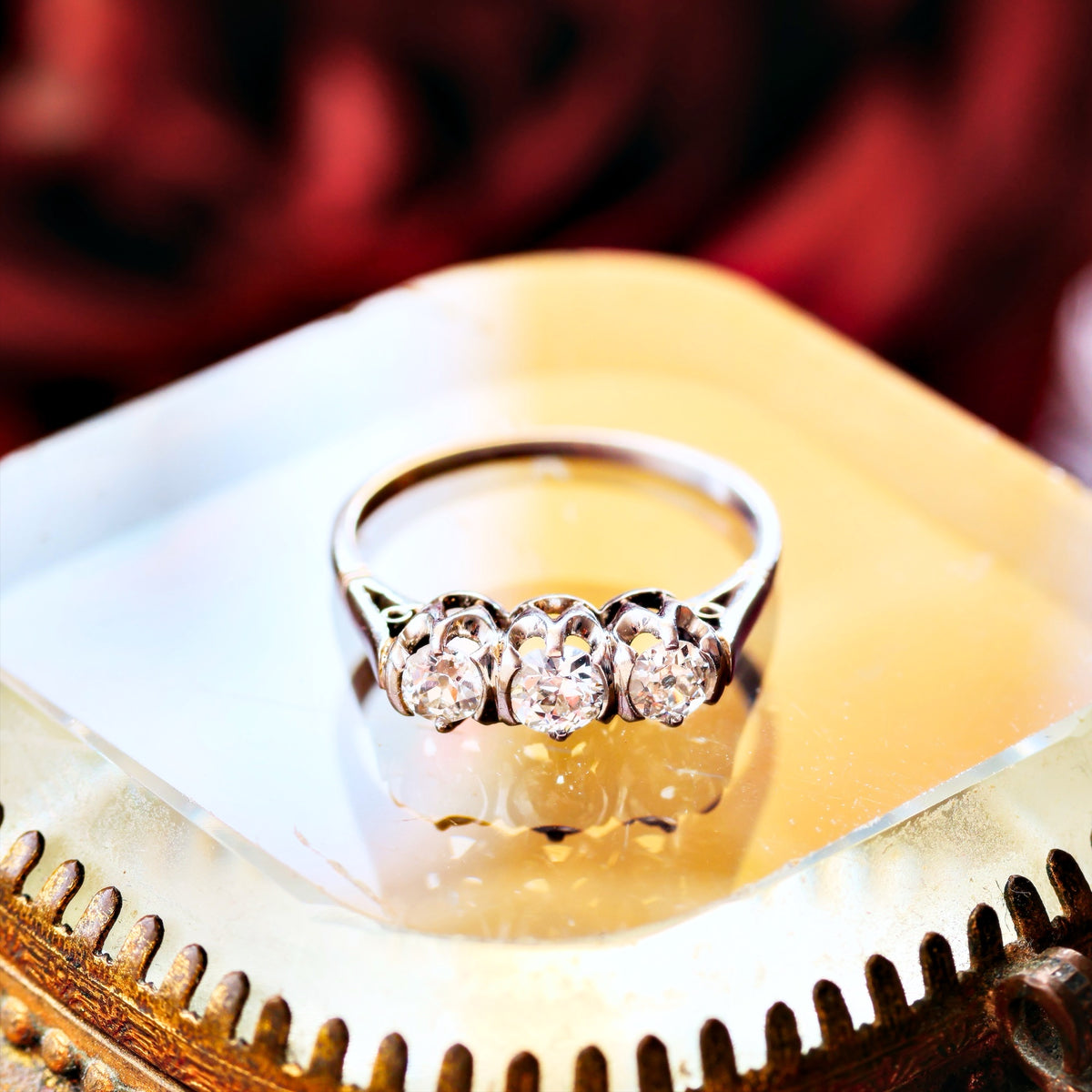 Vintage Platinum Diamond Trilogy Engagement Ring