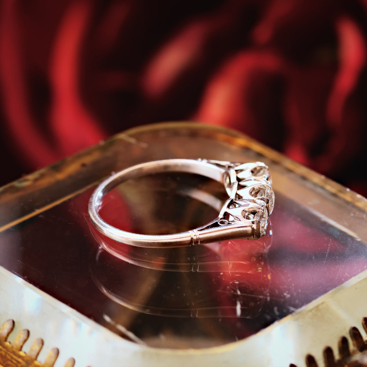 Sparkliest Vintage Platinum Diamond Trilogy Engagement Ring