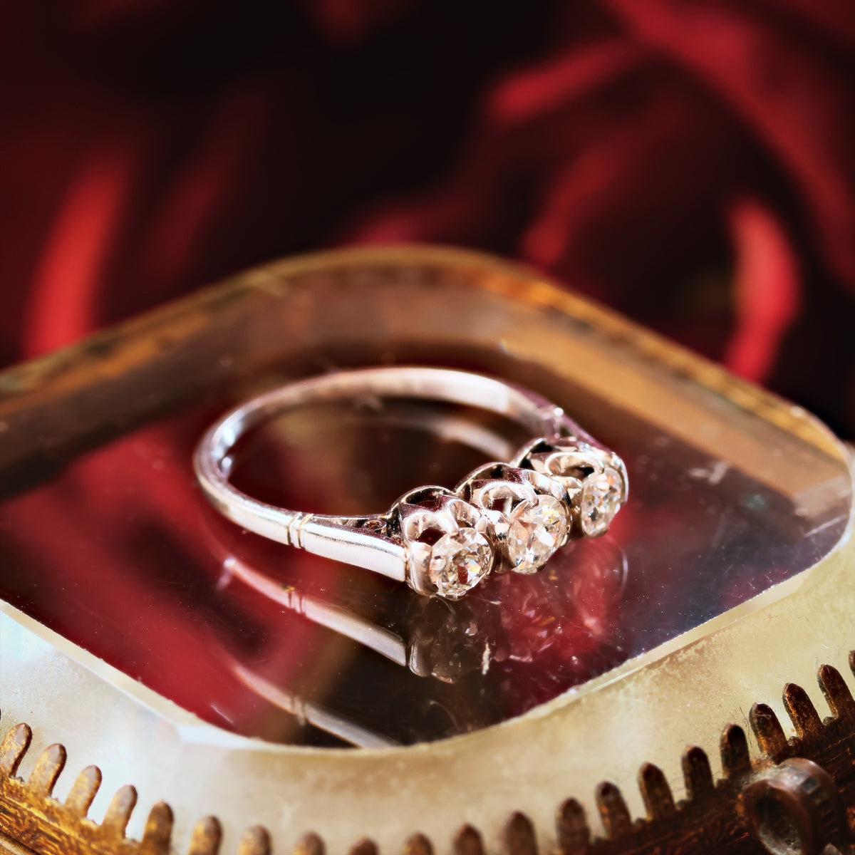 Sparkliest Vintage Platinum Diamond Trilogy Engagement Ring