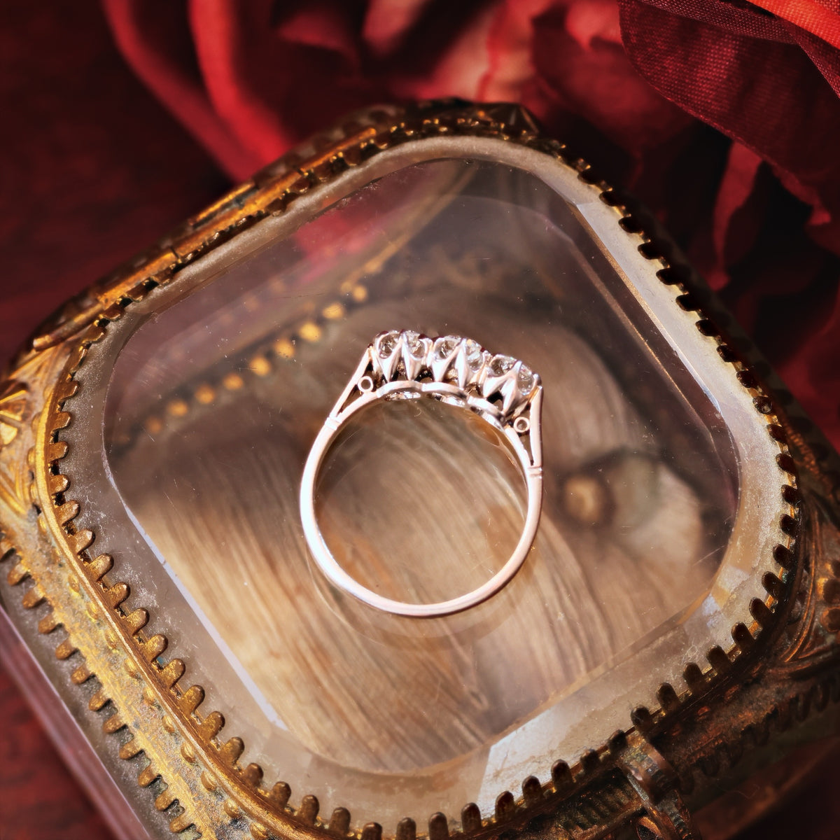 Sparkliest Vintage Platinum Diamond Trilogy Engagement Ring