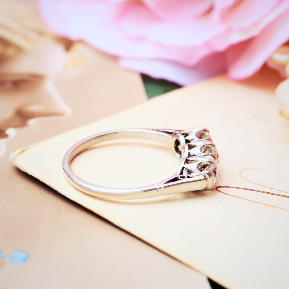 Sparkliest Vintage Platinum Diamond Trilogy Engagement Ring