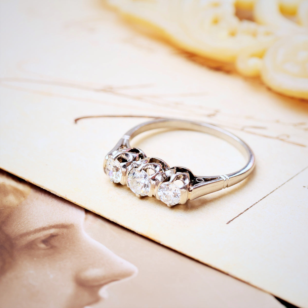 Sparkliest Vintage Platinum Diamond Trilogy Engagement Ring