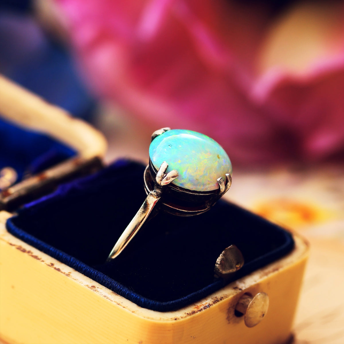 Vintage Rainbow Opal Cabochon Dress Ring