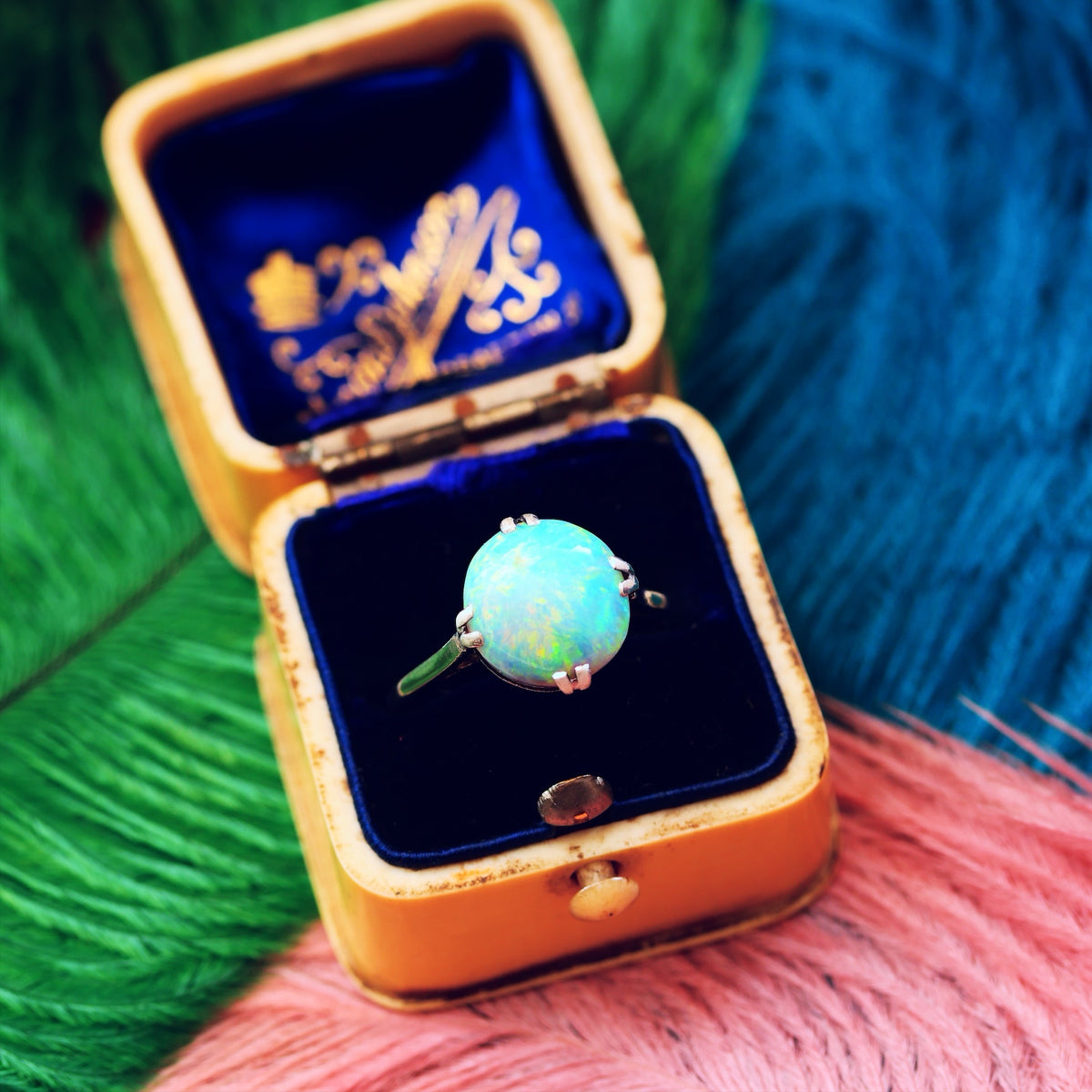Vintage Rainbow Opal Cabochon Dress Ring