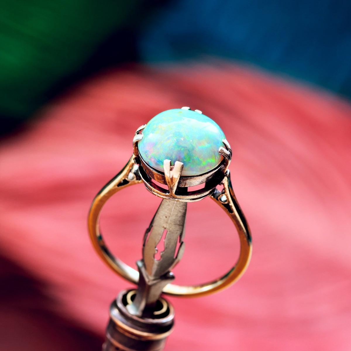 Vintage Rainbow Opal Cabochon Dress Ring