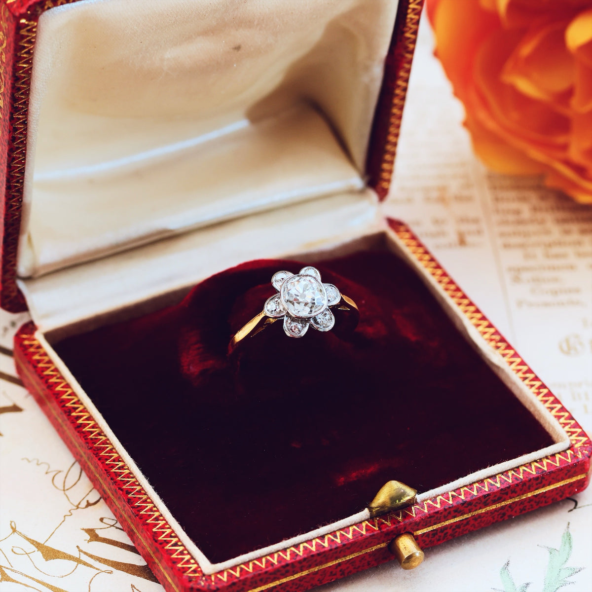 Vintage Recycled Diamond Daisy Cluster Engagement Ring