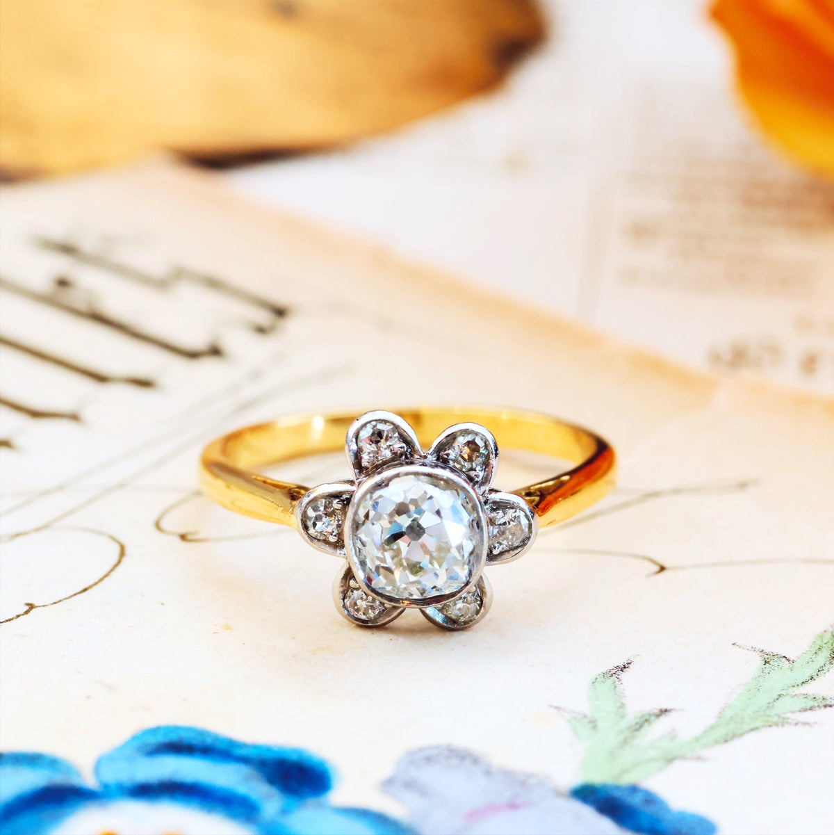 Vintage Recycled Diamond Daisy Cluster Engagement Ring