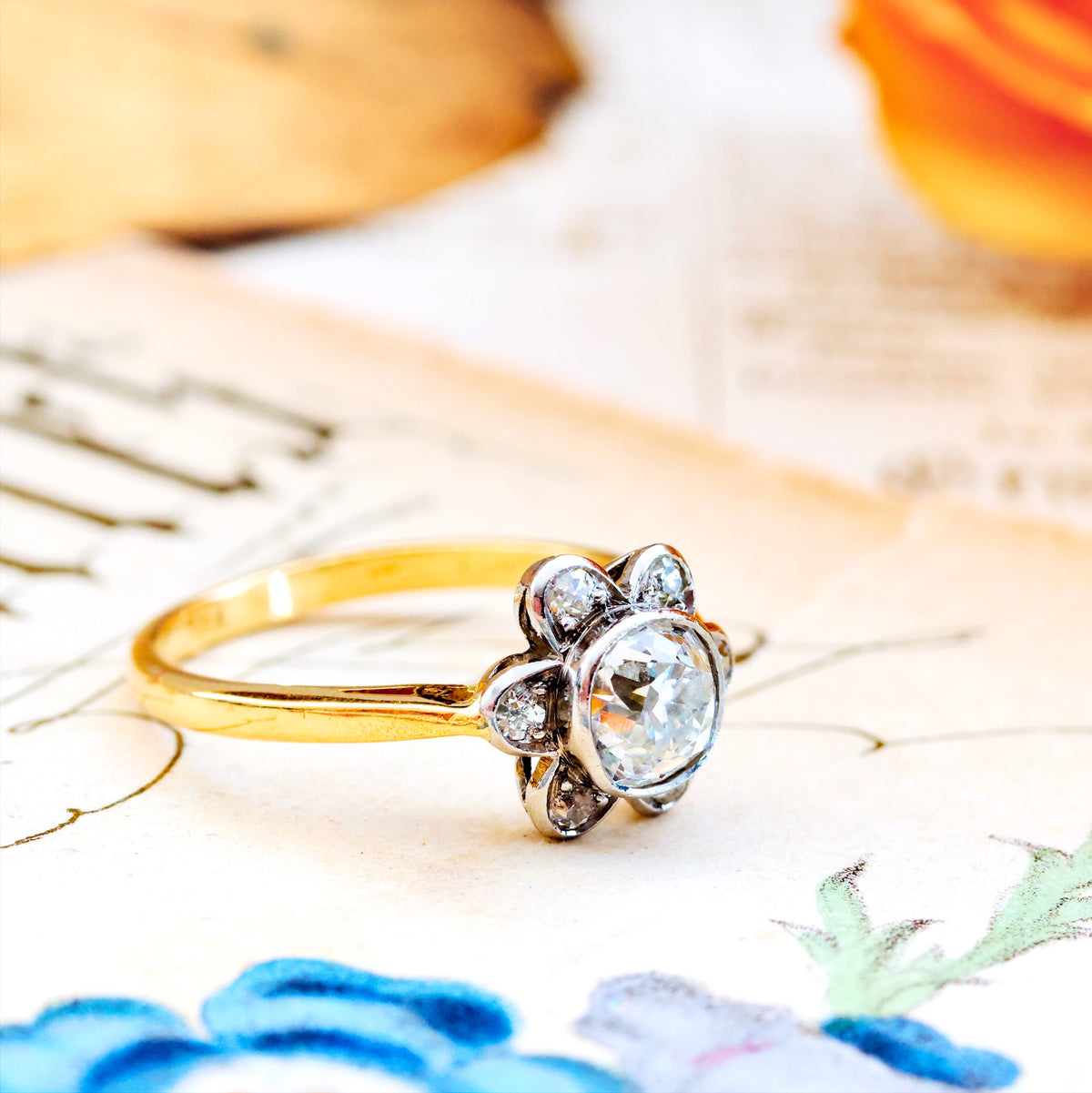 Vintage Recycled Diamond Daisy Cluster Engagement Ring