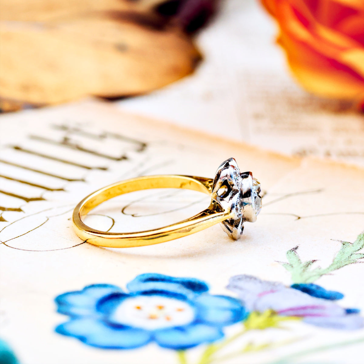 Vintage Recycled Diamond Daisy Cluster Engagement Ring