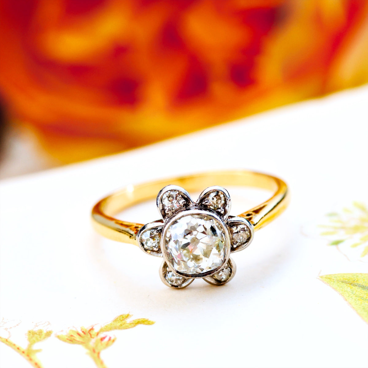 Vintage Recycled Diamond Daisy Cluster Engagement Ring