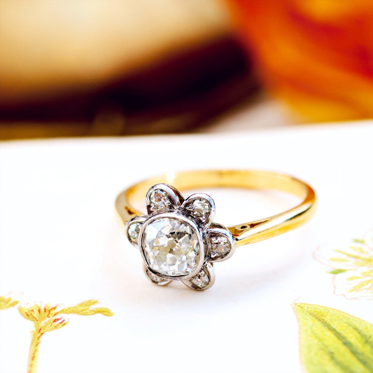 Vintage Recycled Diamond Daisy Cluster Engagement Ring