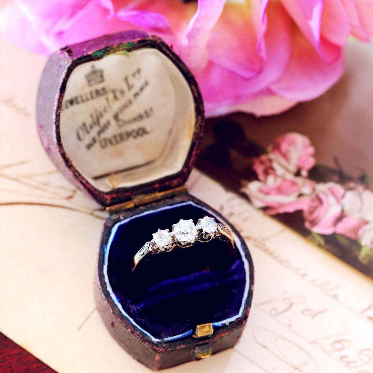 Vintage Recycled Diamond Trilogy Engagement Ring