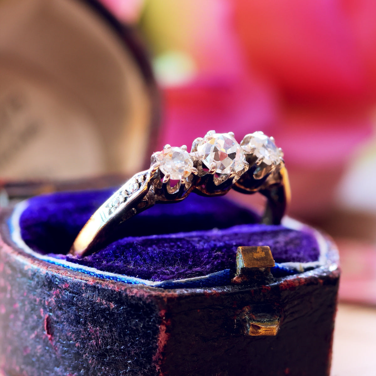 Vintage Recycled Diamond Trilogy Engagement Ring