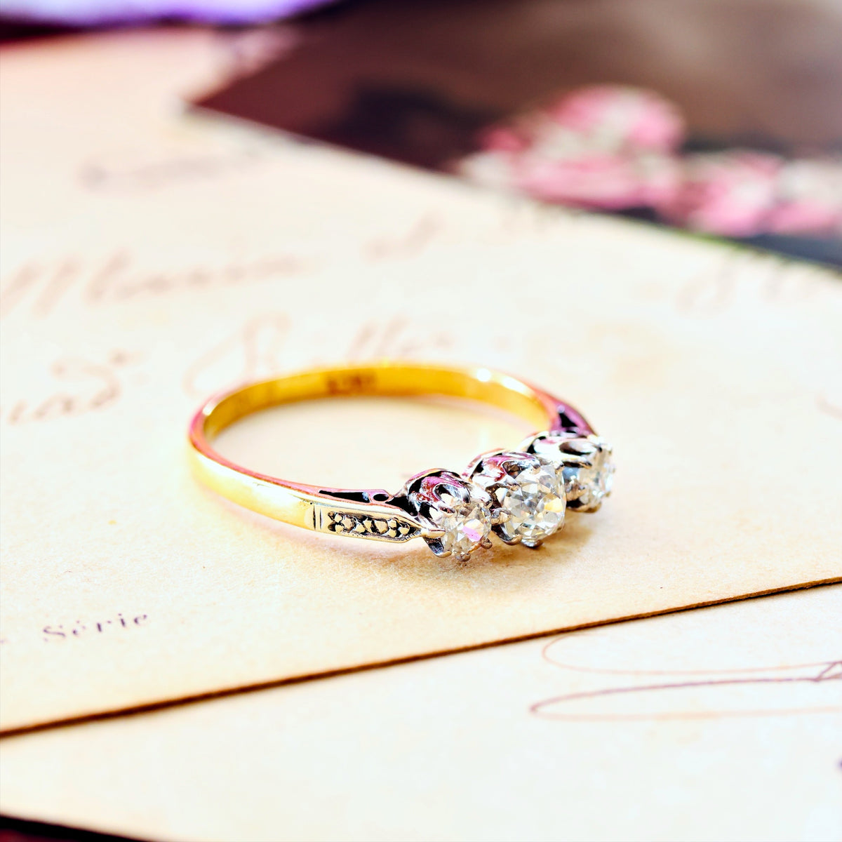 Vintage Recycled Diamond Trilogy Engagement Ring