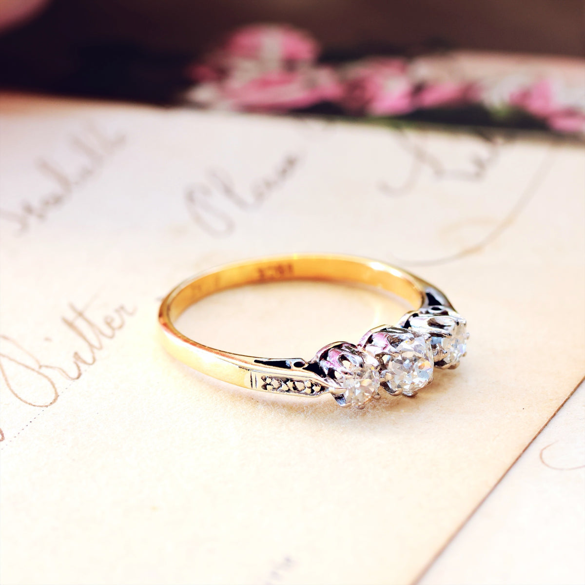 Vintage Recycled Diamond Trilogy Engagement Ring