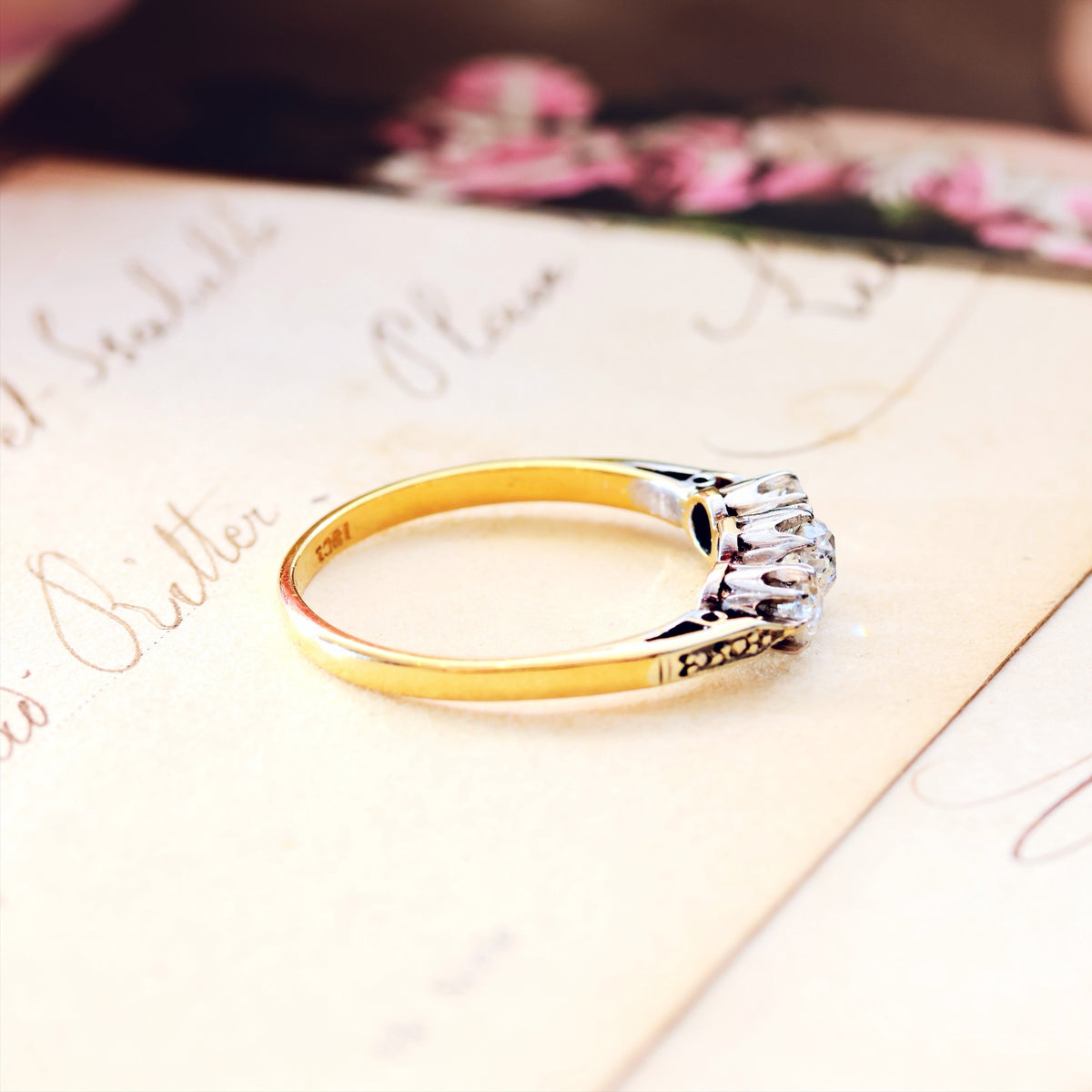 Vintage Recycled Diamond Trilogy Engagement Ring