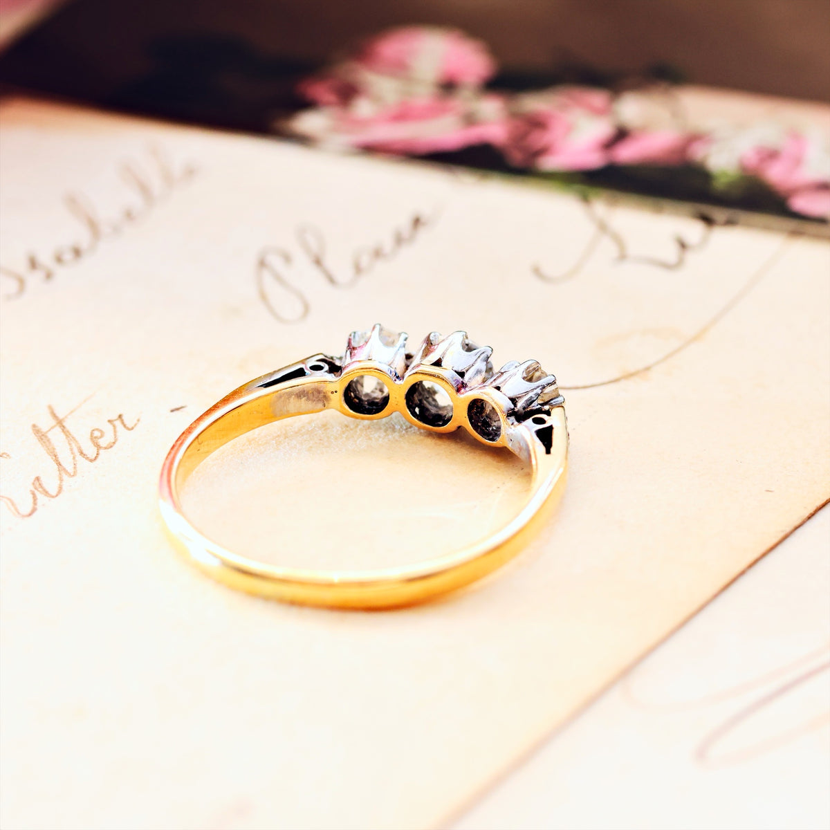 Vintage Recycled Diamond Trilogy Engagement Ring