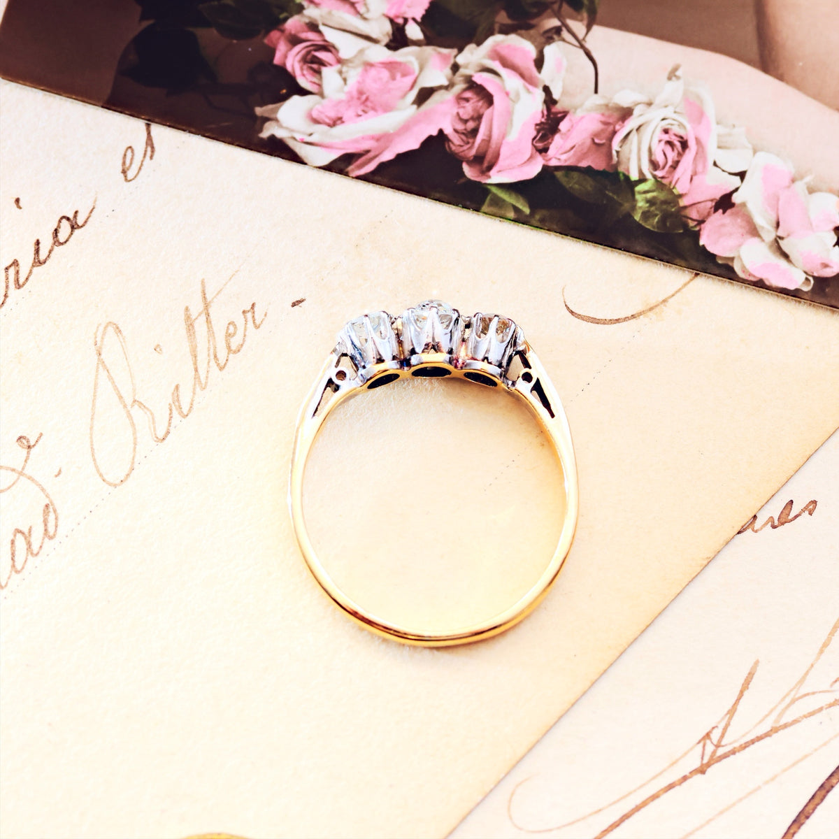 Vintage Recycled Diamond Trilogy Engagement Ring