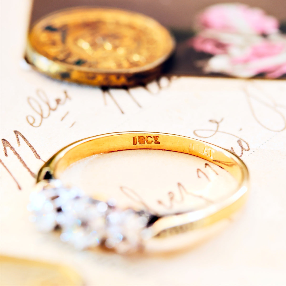 Vintage Recycled Diamond Trilogy Engagement Ring