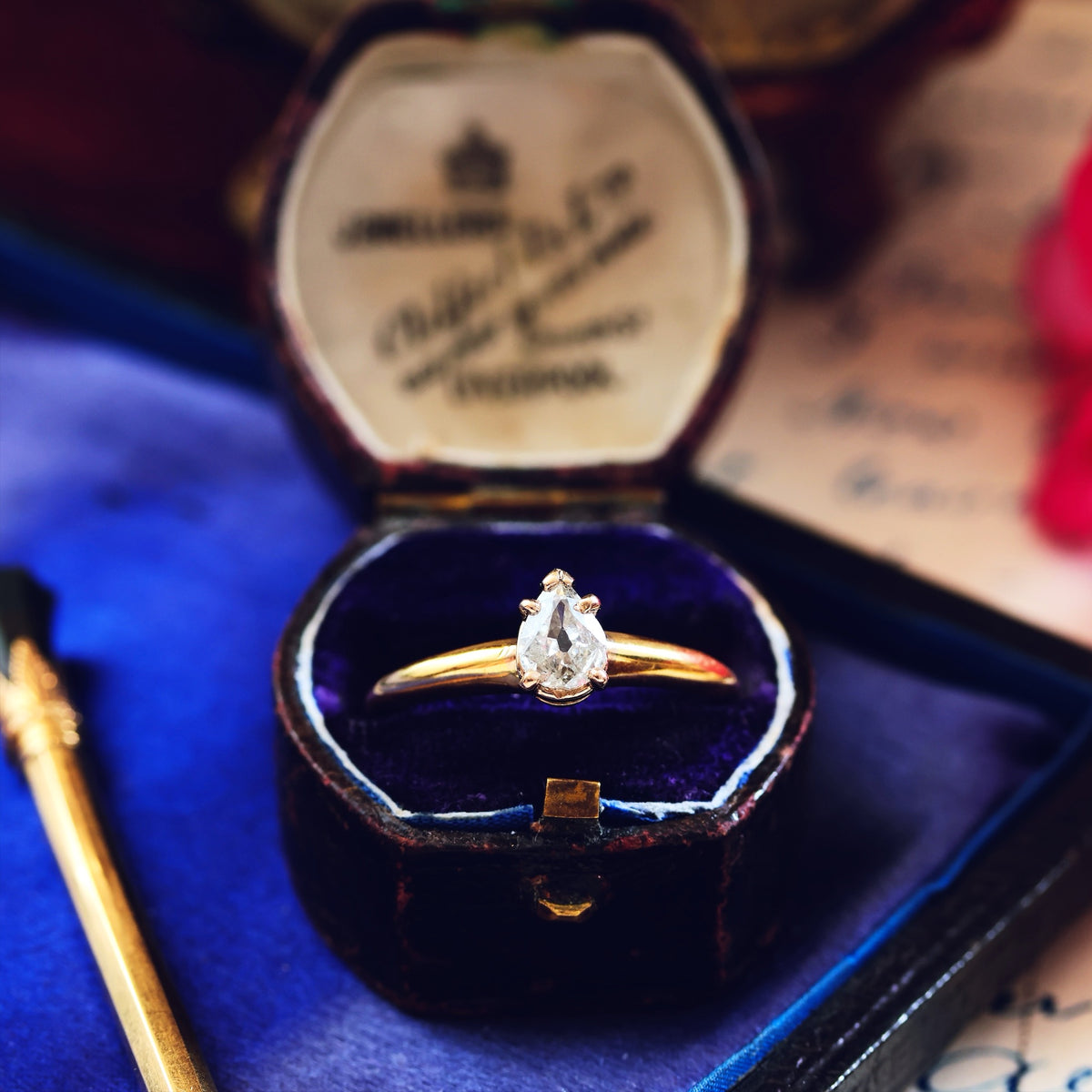 Vintage Recycled Pear-Cut Diamond Engagement Ring
