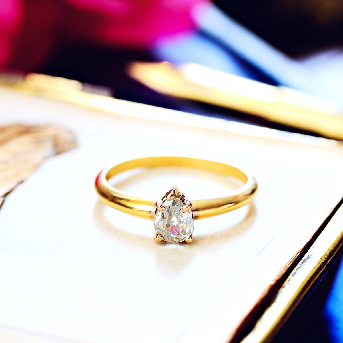 Vintage Recycled Pear-Cut Diamond Engagement Ring