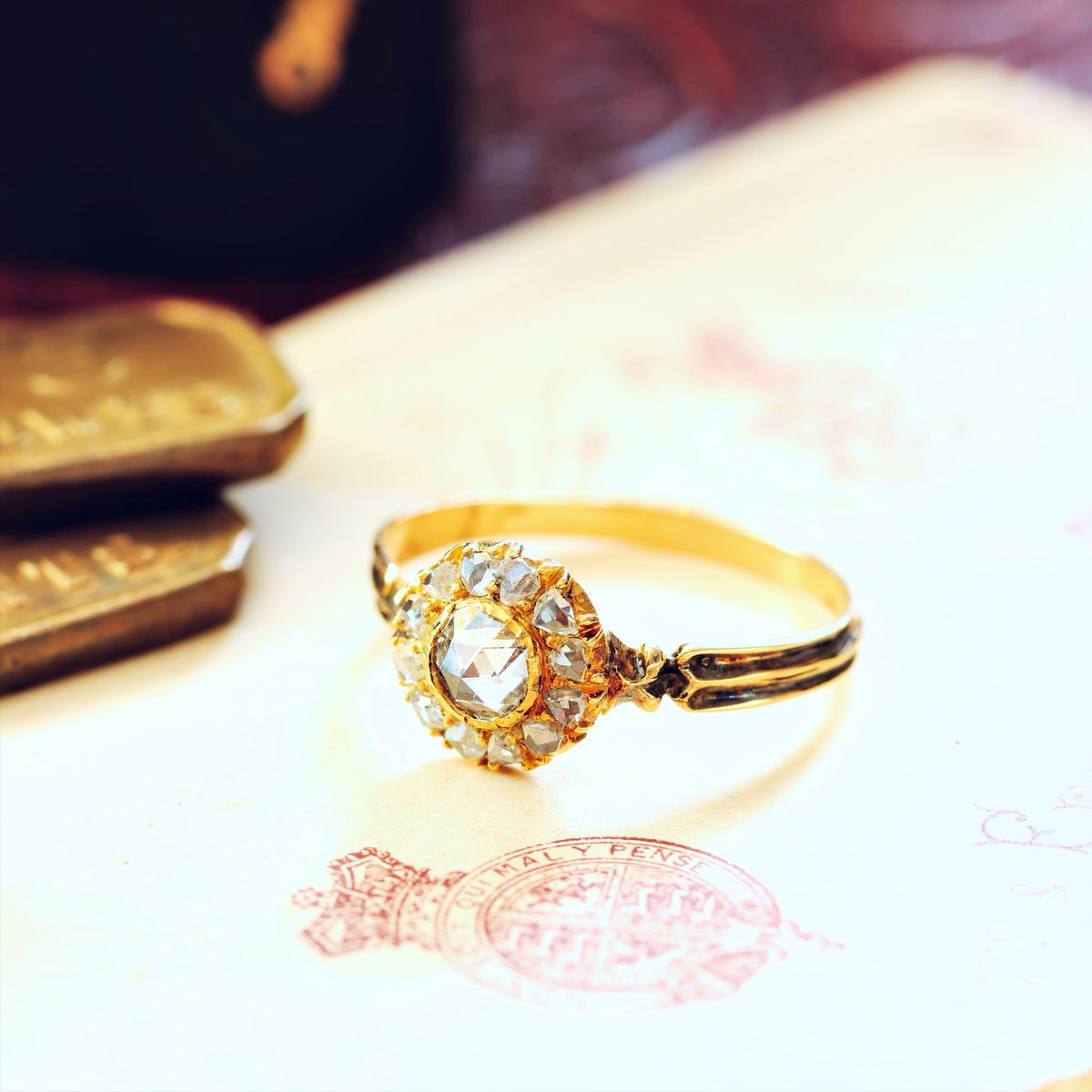 Vintage Recycled Rose Cut Diamond Rosette Engagement Ring