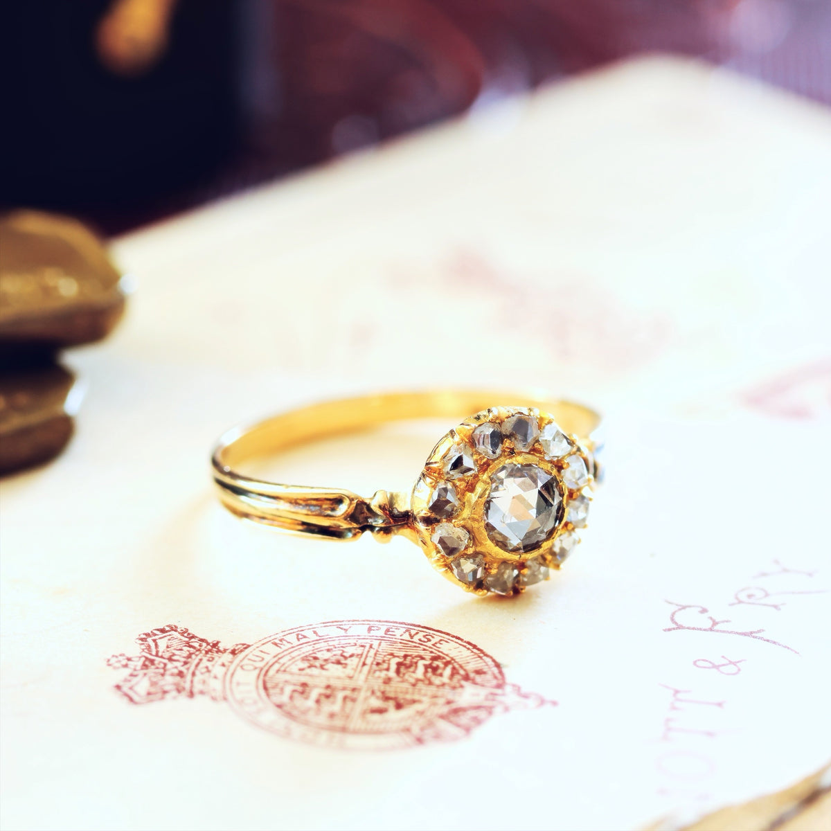 Vintage Recycled Rose Cut Diamond Rosette Engagement Ring