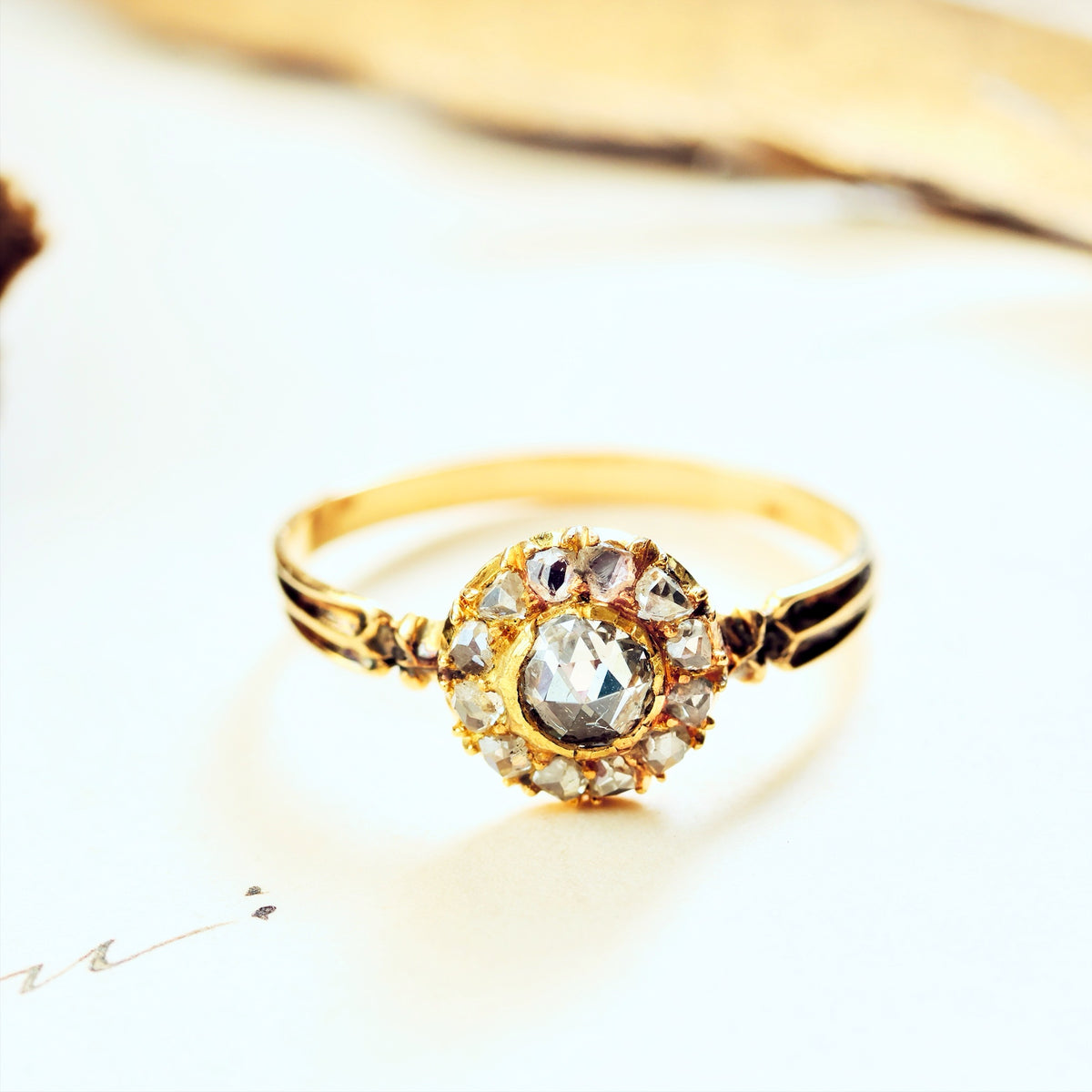 Vintage Recycled Rose Cut Diamond Rosette Engagement Ring