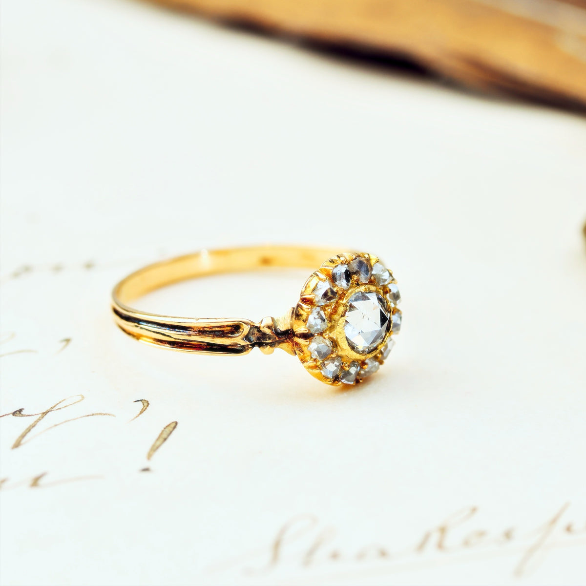 Vintage Recycled Rose Cut Diamond Rosette Engagement Ring