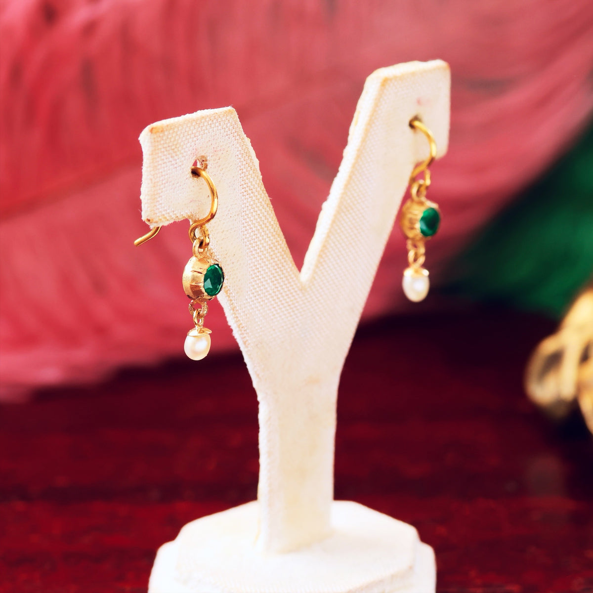 Renaissance Style Emerald & Wild Pearl Drop Earrings