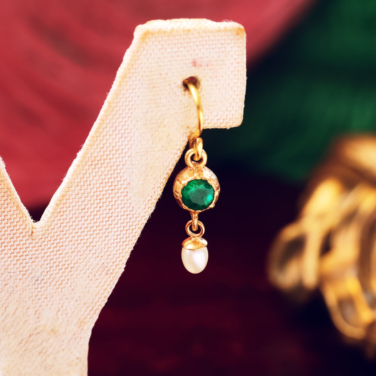 Renaissance Style Emerald & Wild Pearl Drop Earrings