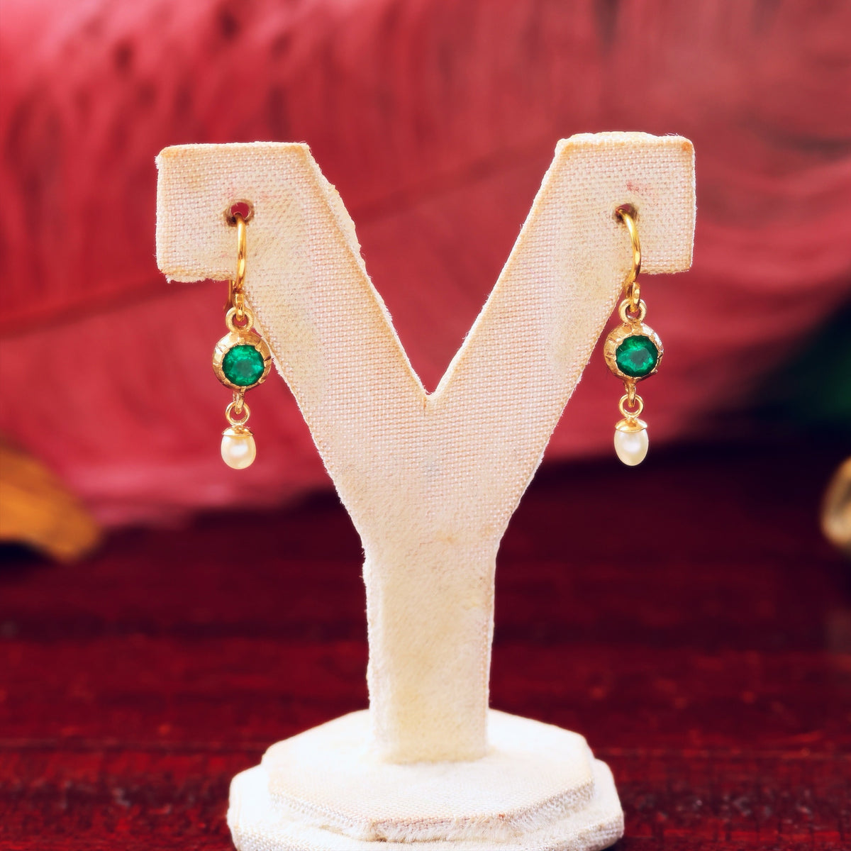 Renaissance Style Emerald & Wild Pearl Drop Earrings