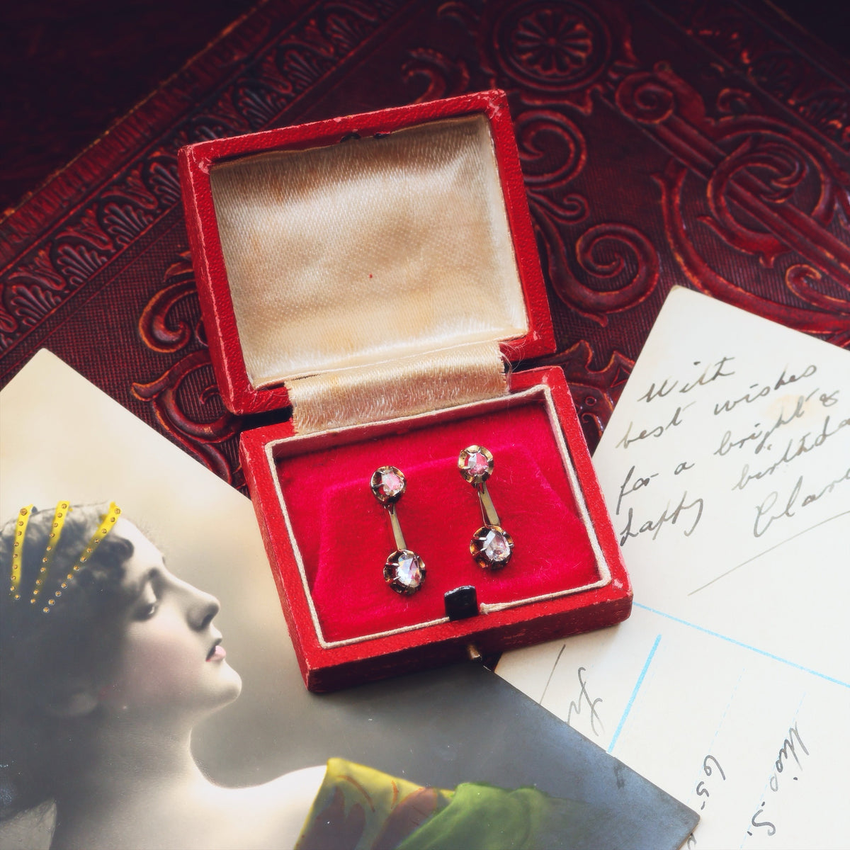 Vintage Rose Cut Diamond Drop Earrings