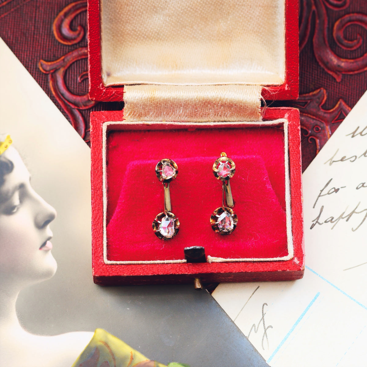 Vintage Rose Cut Diamond Drop Earrings