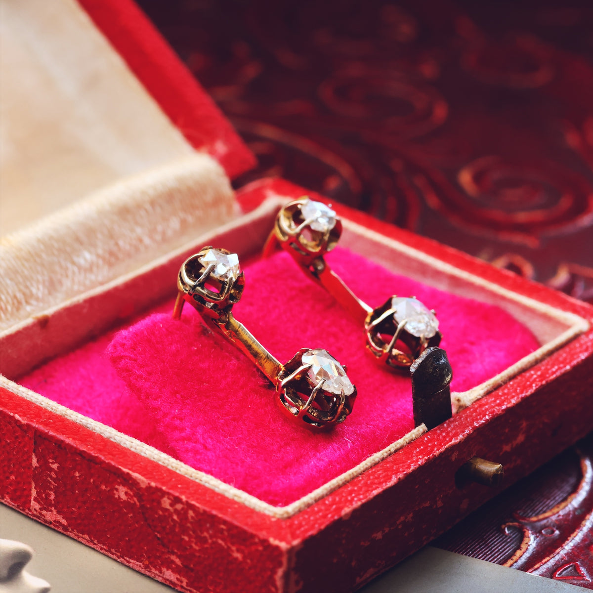 Vintage Rose Cut Diamond Drop Earrings